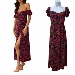 Park & Fifth Marian Floral Off The Shoulder Maxi Dress Size XS Red Slit Romantic